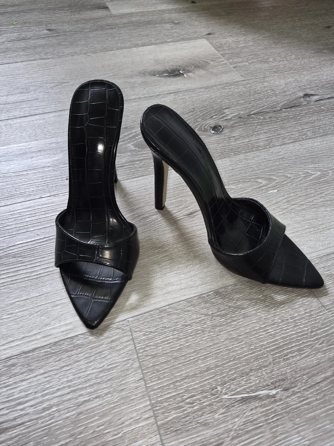 Aldo Black leather Croc Print Stiletto Mules sz 38 - photo 3