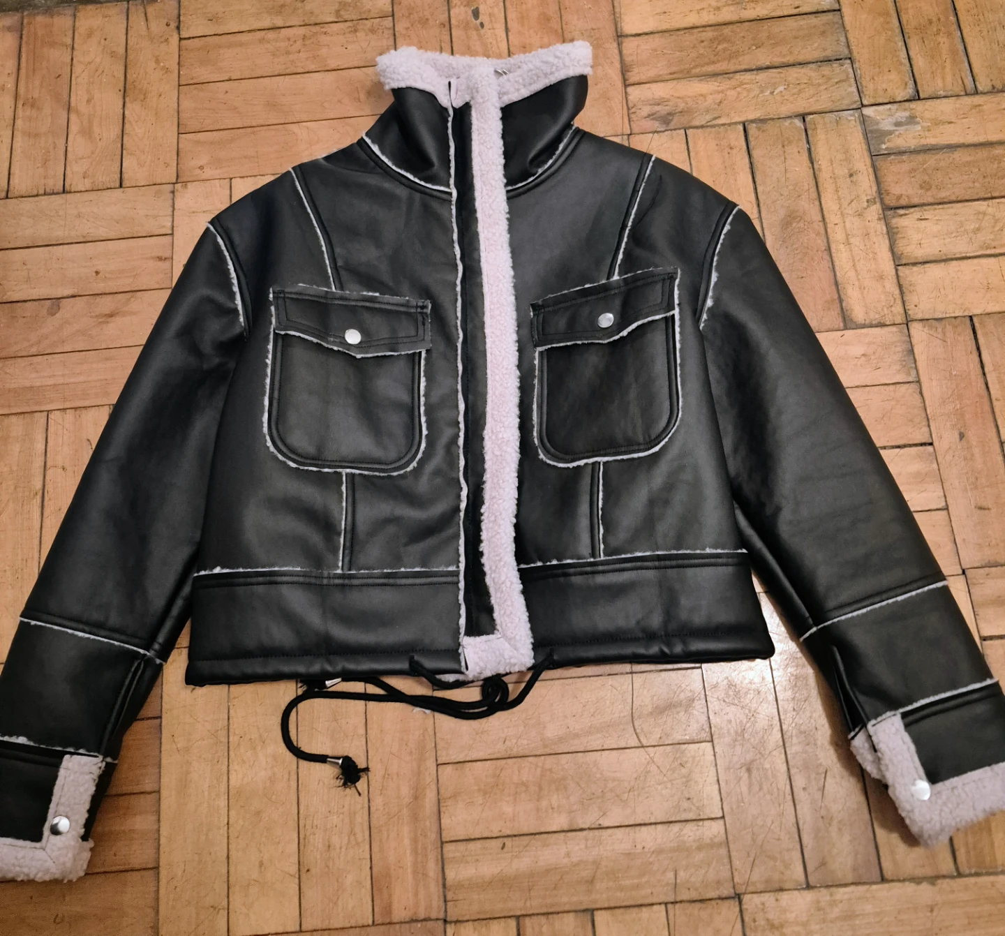 BN)Black Faux S/P Leather and Sherpa Jacket