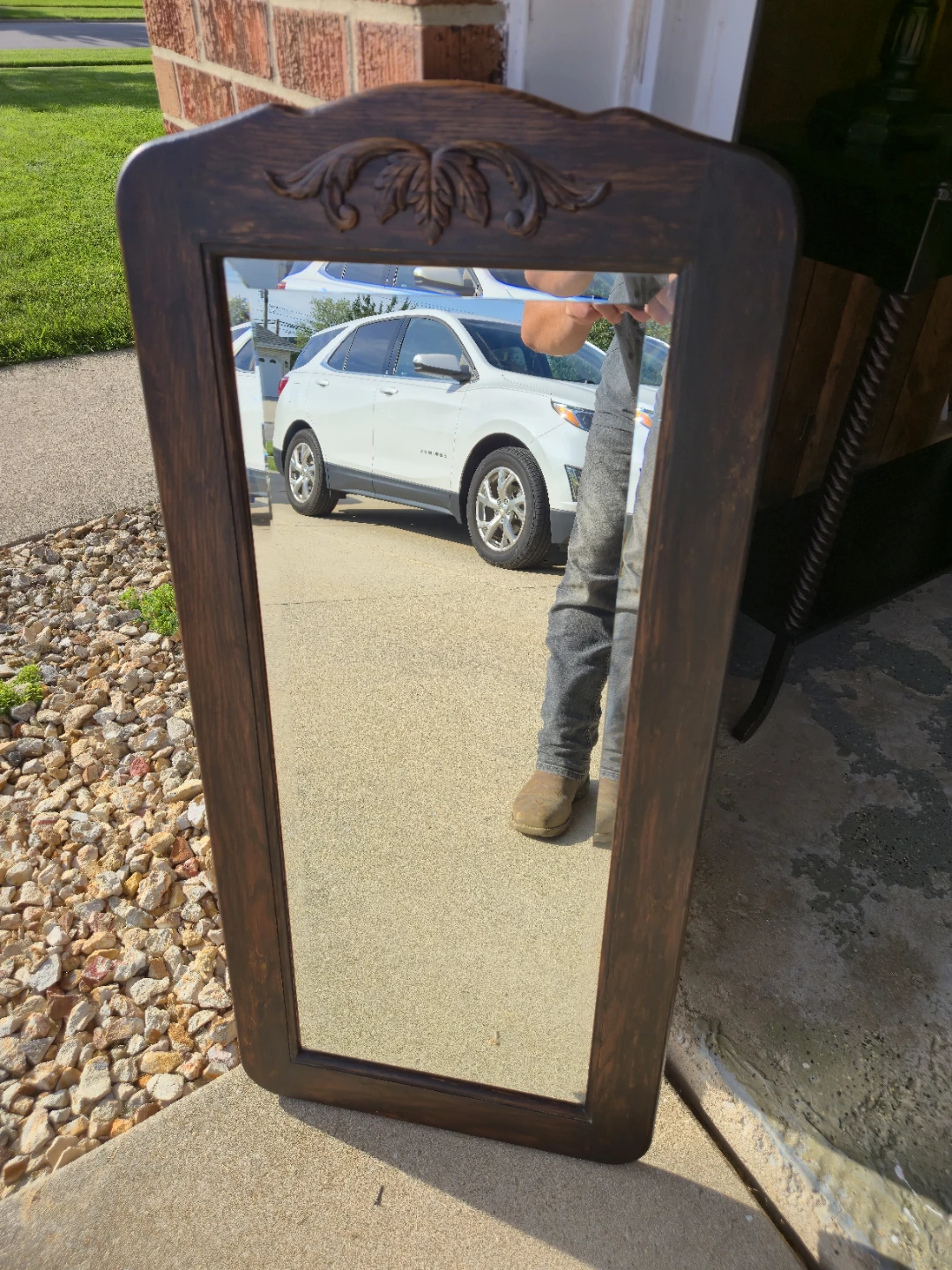 Solid Wood Framed Wall Mirror – Carved Detail – 40" Tall - photo 3