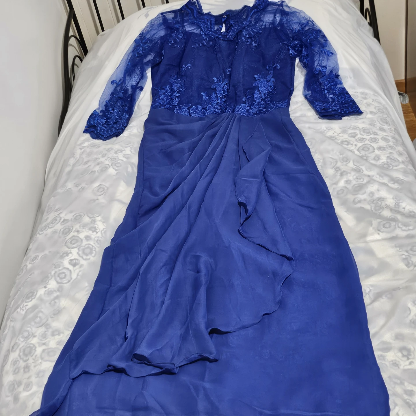 Royal Blue Formal Long-Sleeve Lace Dress - photo 4