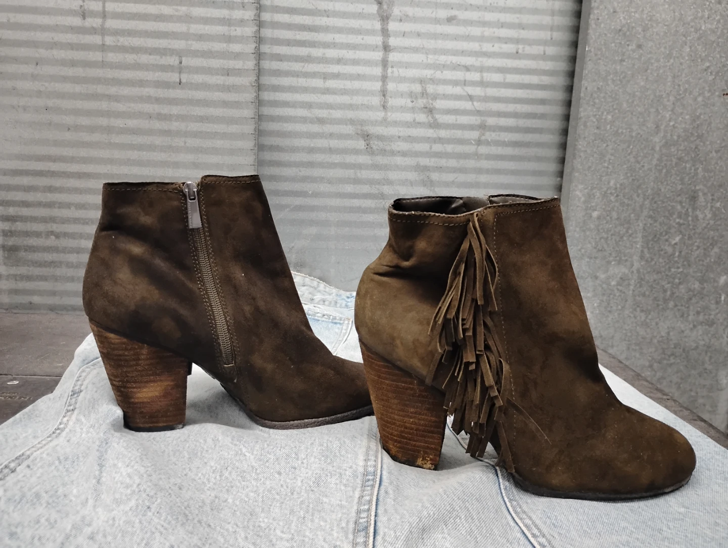 Vince Camuto Olive Suede Fringe Ankle Boots