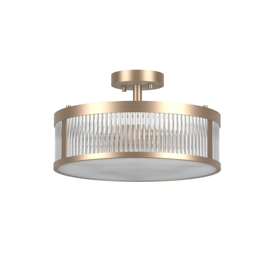 Brass and Glass Semi-Flush Mount Ceiling Light