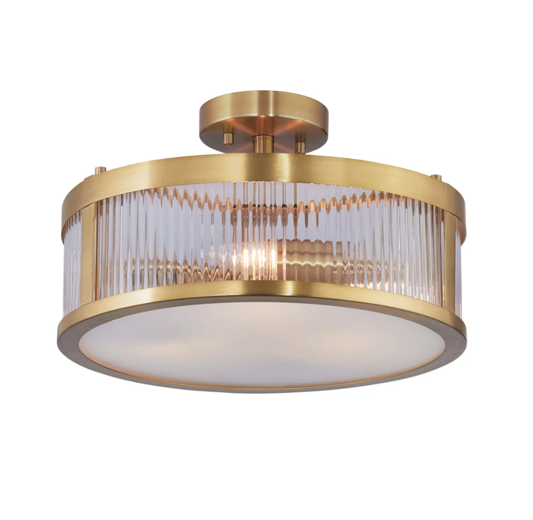 Brass and Glass Semi-Flush Mount Ceiling Light - photo 2