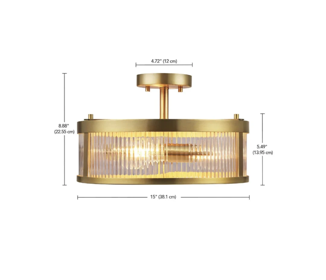Brass and Glass Semi-Flush Mount Ceiling Light - photo 3