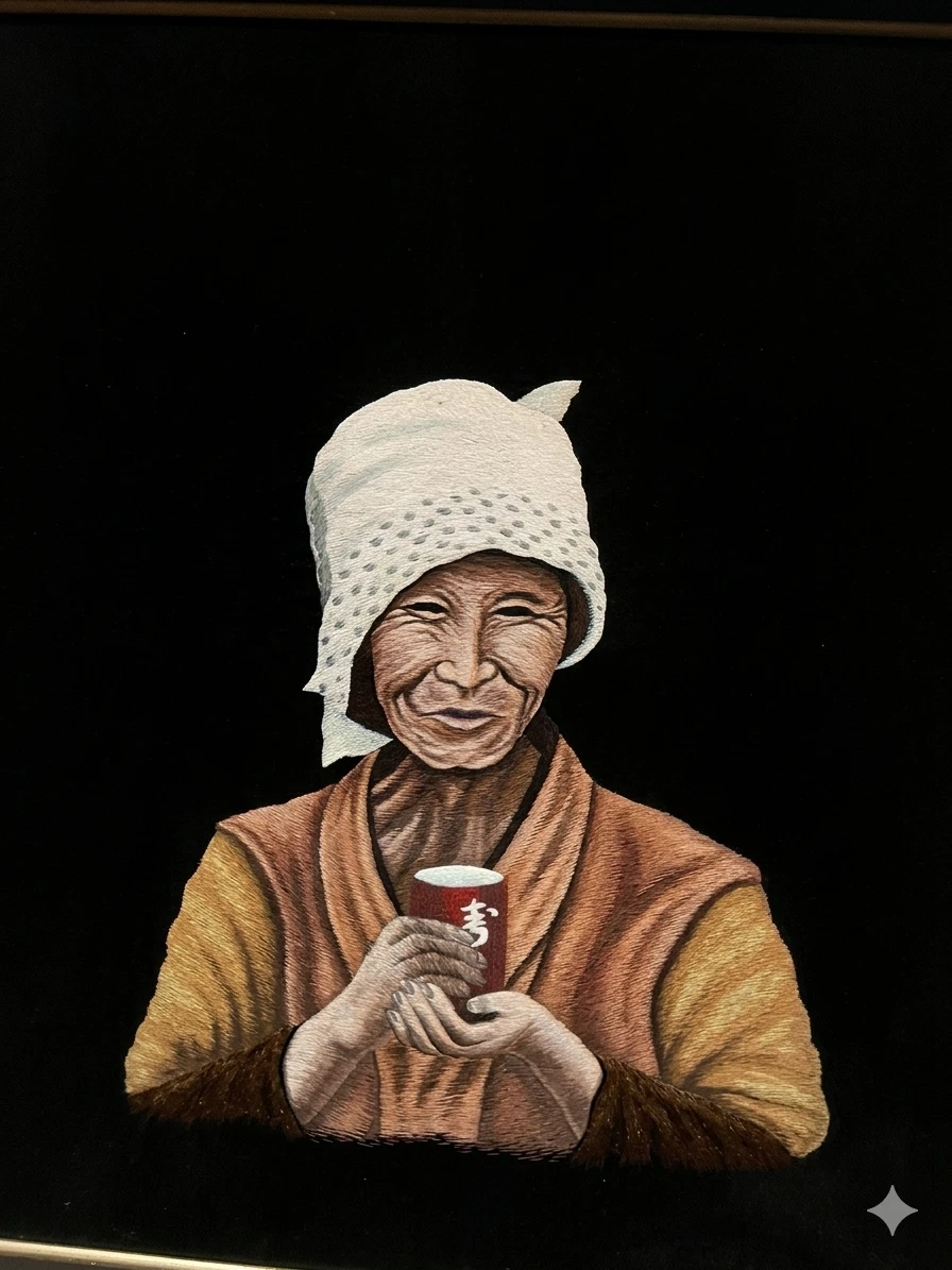 Rare MCM Japanese Hand-Embroidered Silk Portrait - photo 2