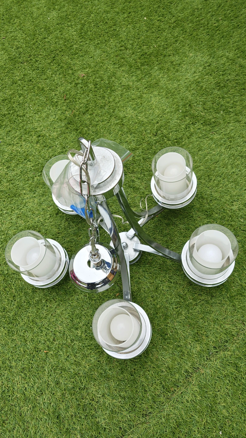 5-Light Chrome Chandelier with Glass Shades