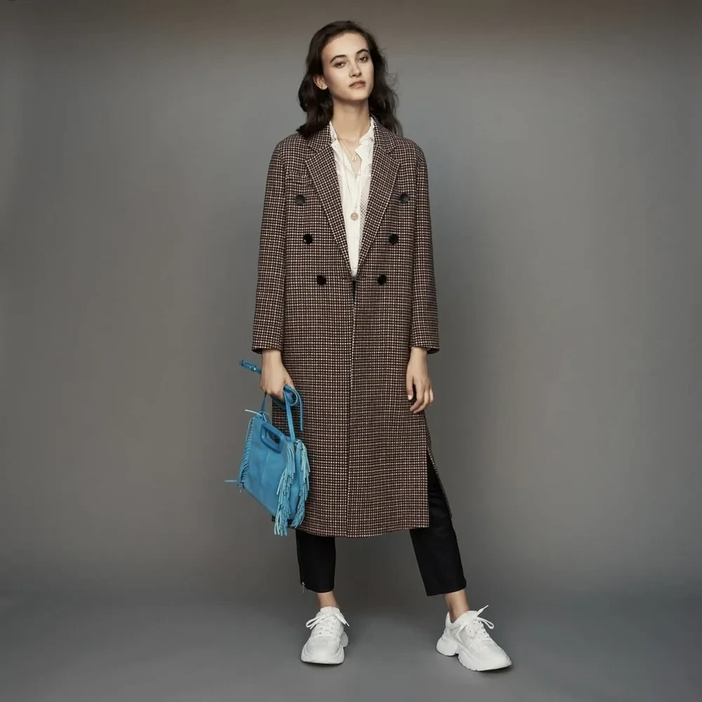 Maje Stylish Houndstooth Long wool Coat - photo 2