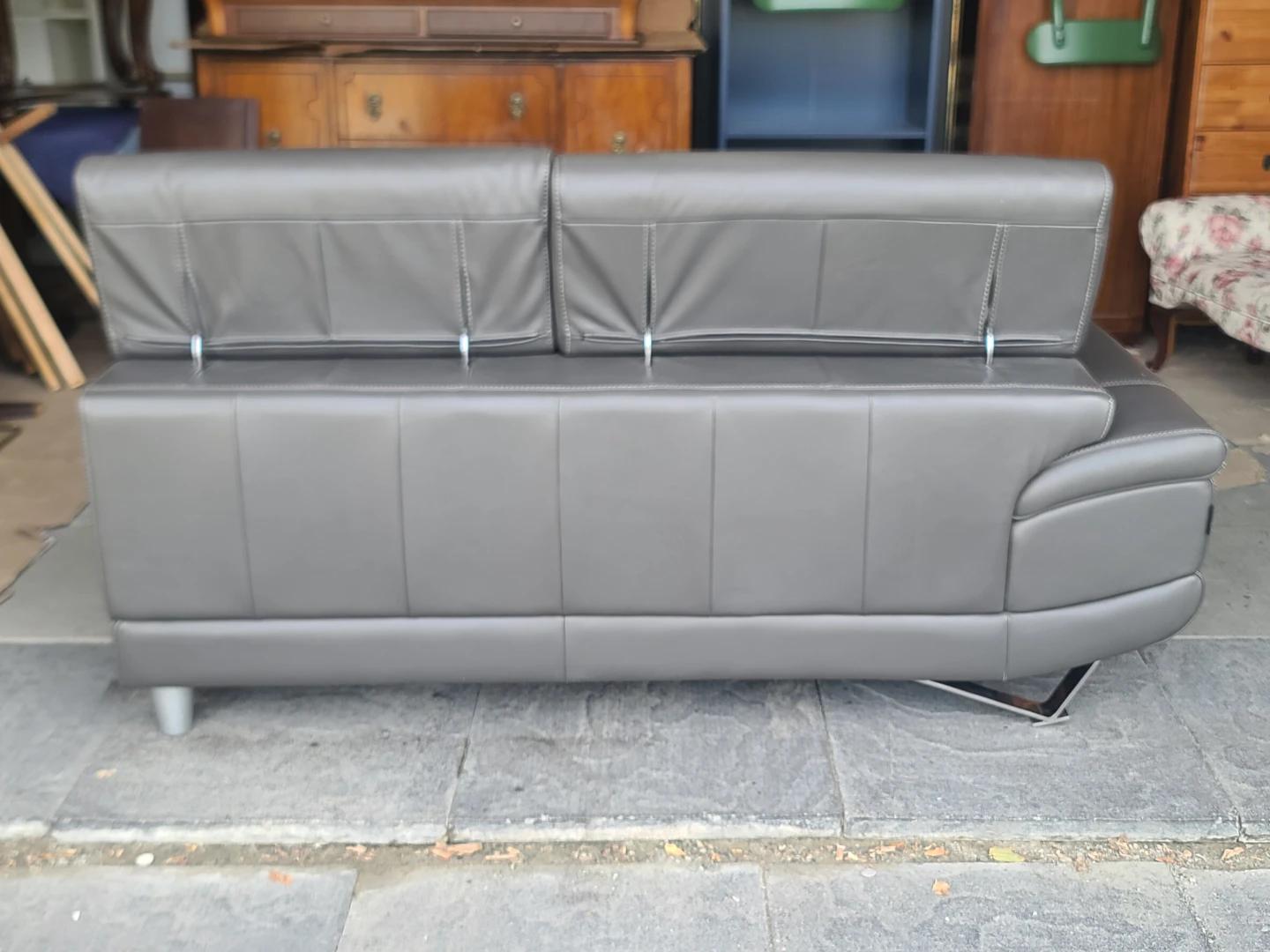 Modern Grey Leather Sofa - photo 5