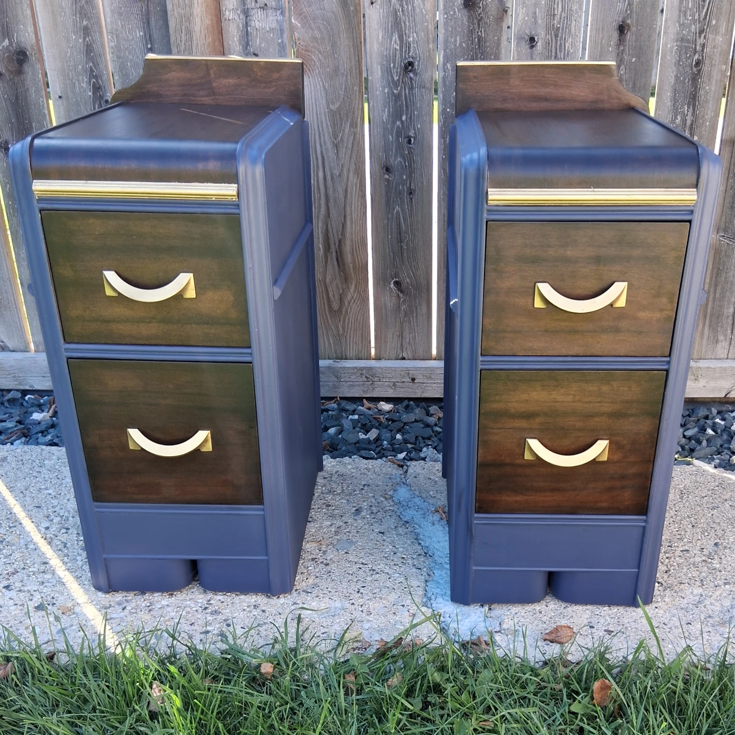 Two art deco Refinished Wooden Nightstands