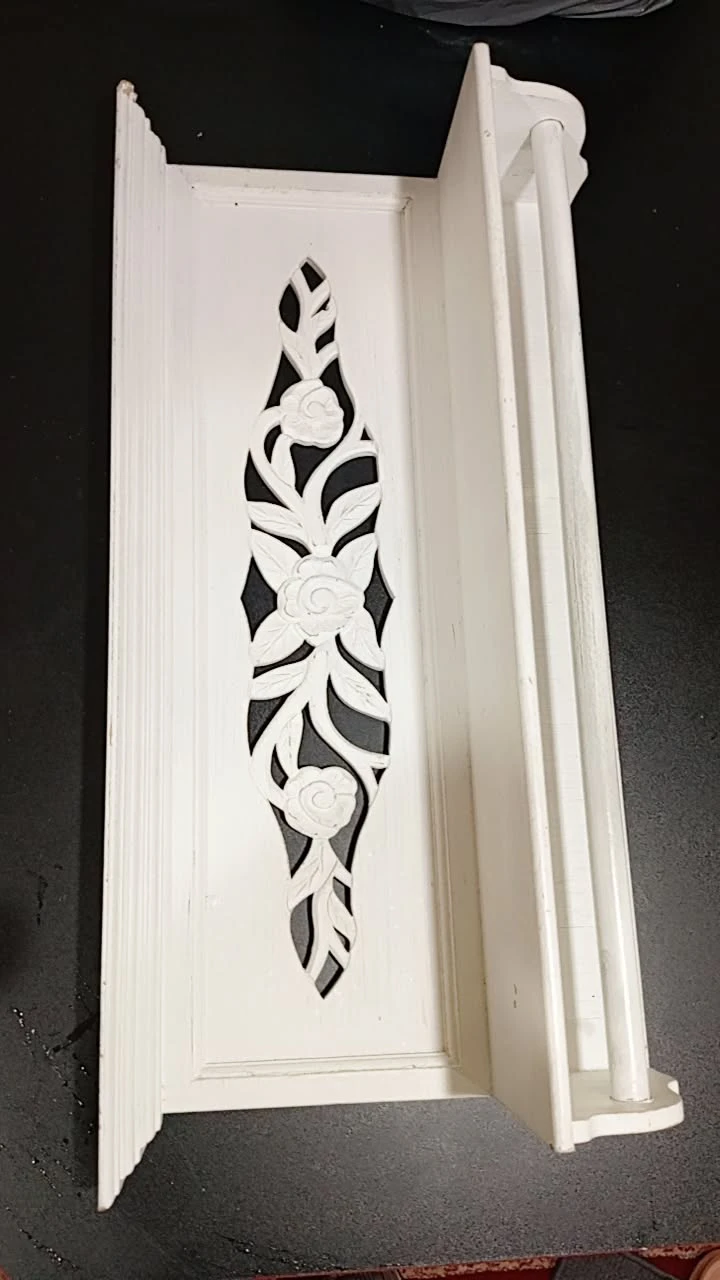 White Wooden Floral Paper Towel Holder - photo 4