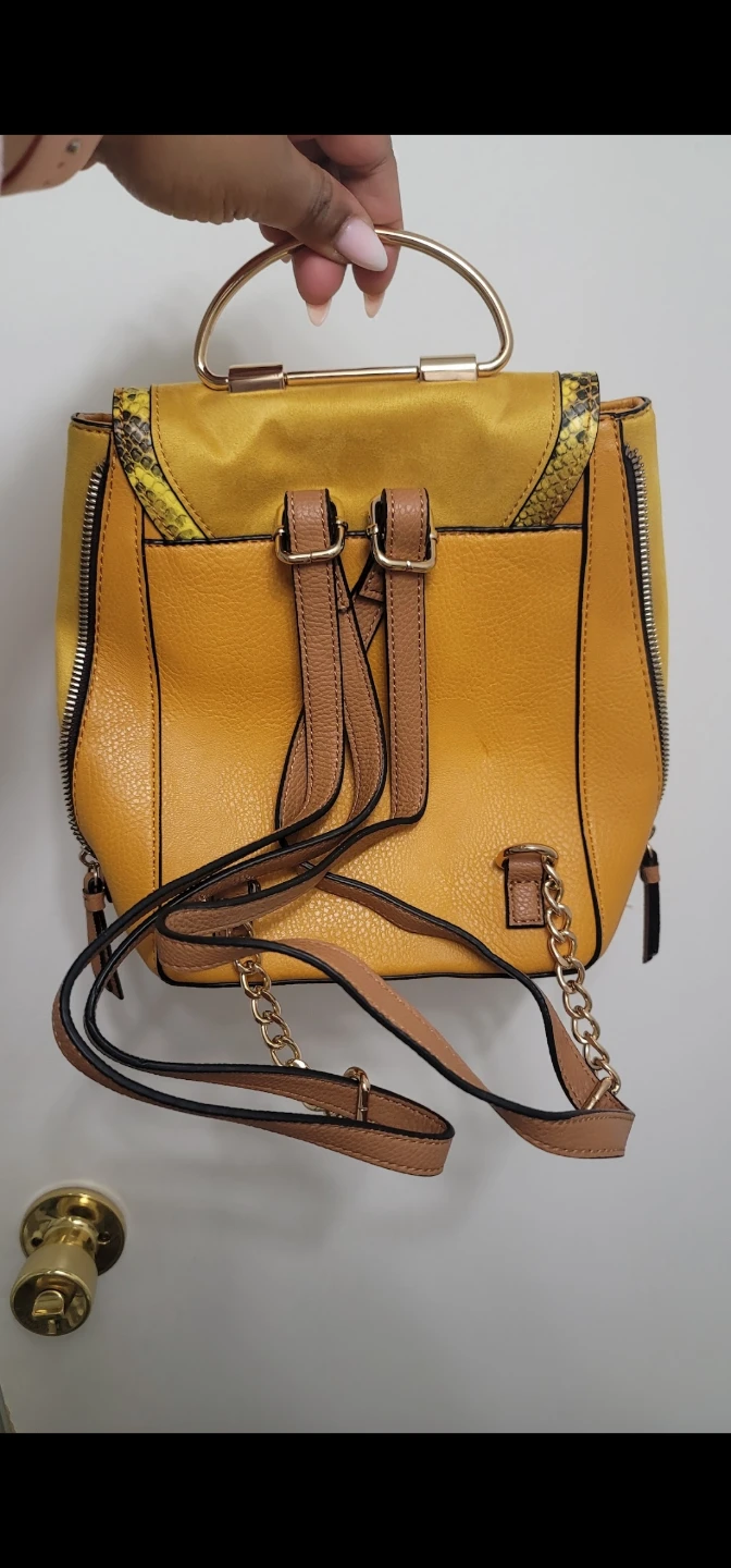 Yellow Backpack Purse with Snake Print Accent - photo 2
