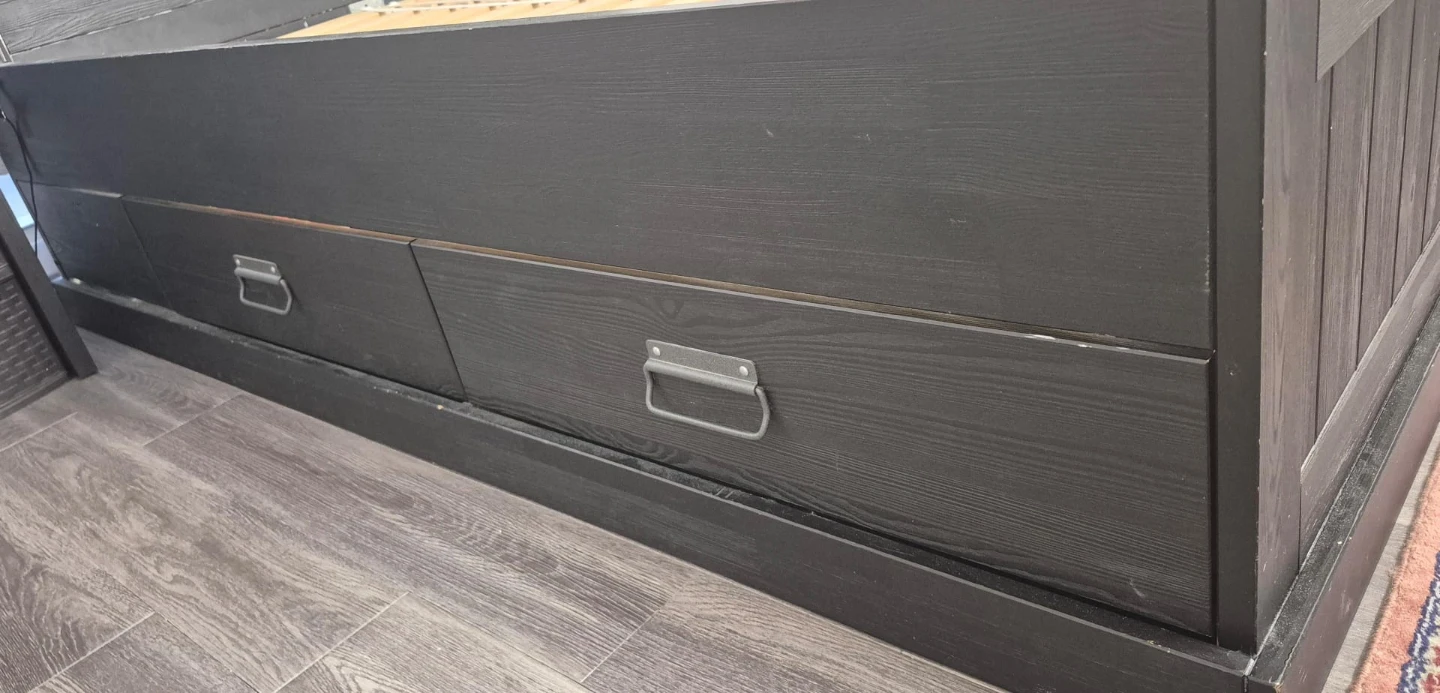 Black Wood Bed Frame with Drawers - photo 4
