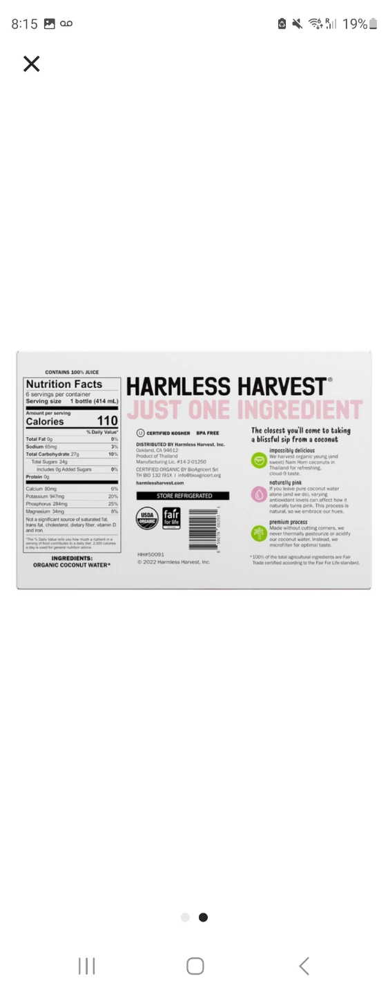Harmless Harvest Organic Coconut Water 6 Pack - photo 2