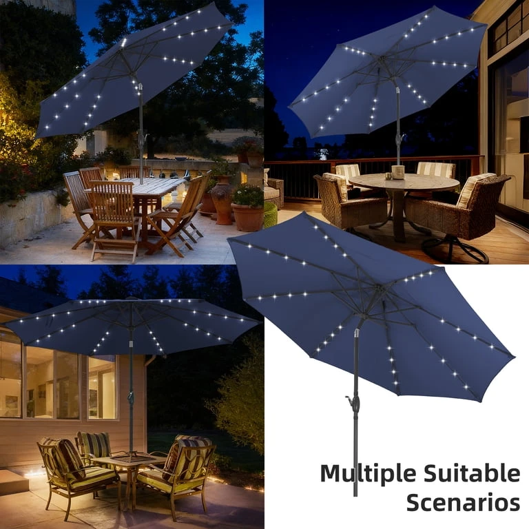 NEW In Box 9Ft Navy Blue Solar Powered LED Patio Umbrella - photo 4