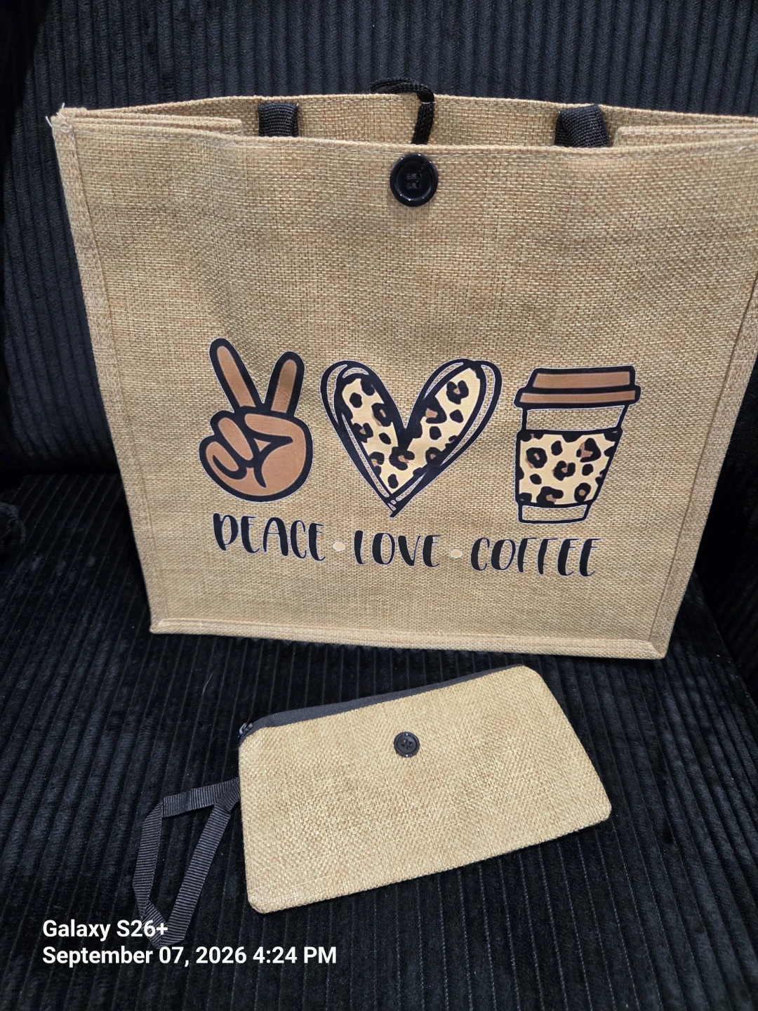 Peace Love Coffee Jute Tote Bag - photo 3