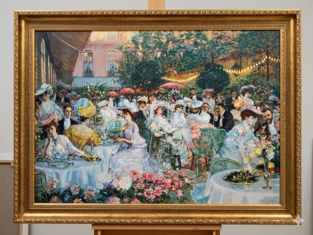 LARGE 36” Vintage Belle Époque Framed Canvas Replica