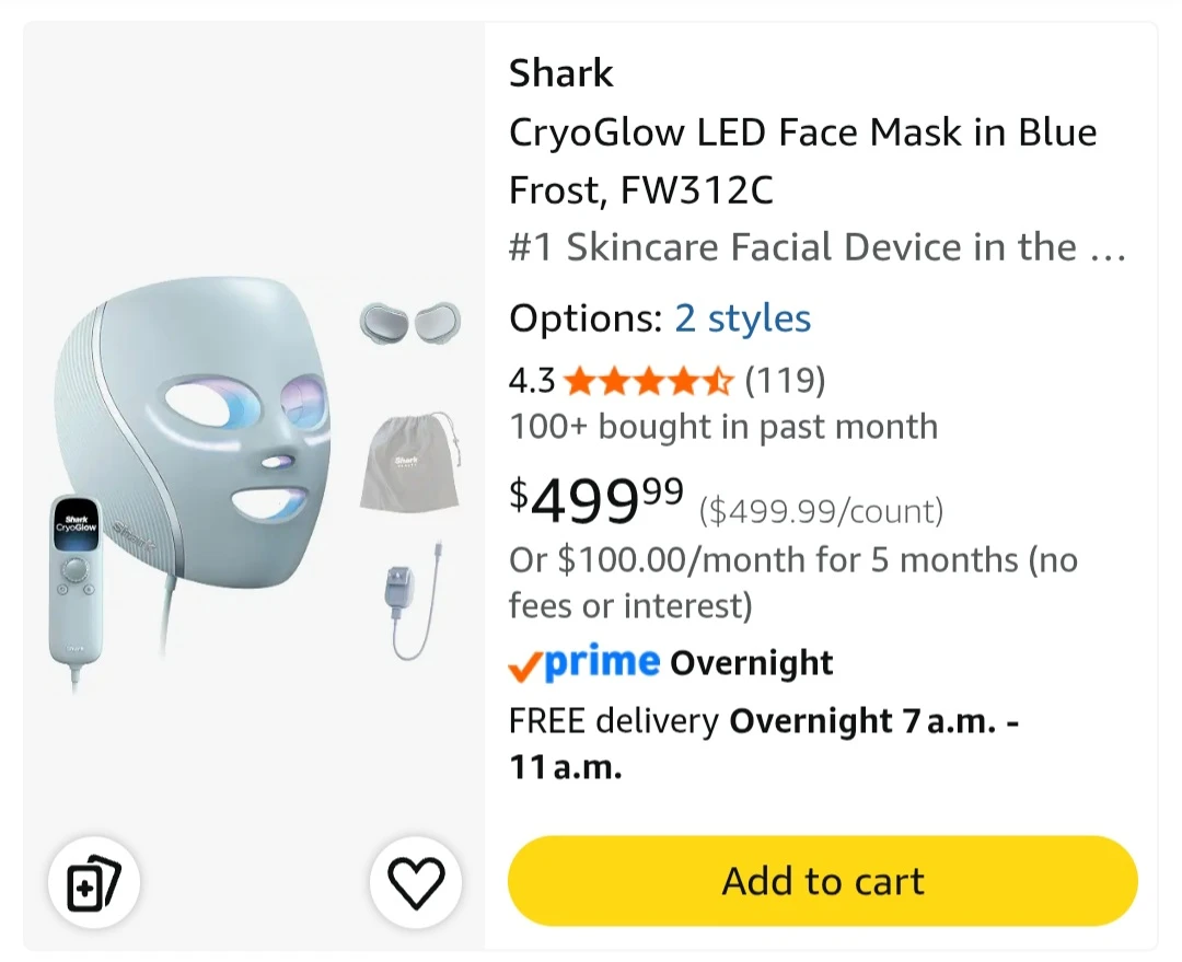 Shark CryoGlow LED Face Mask FW312C