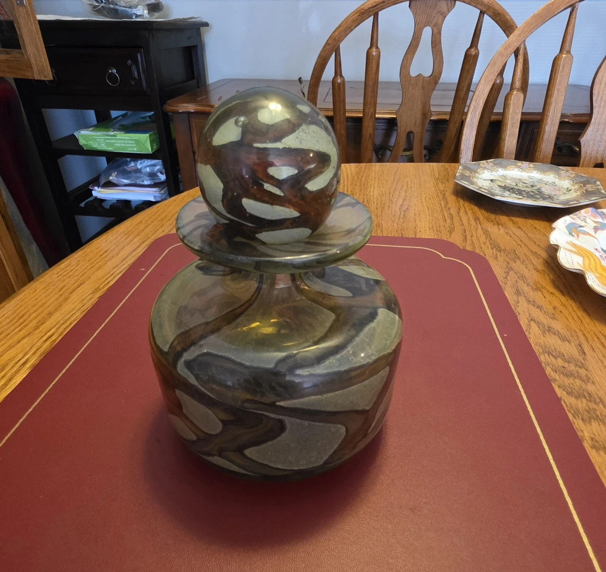 Signed Mdina Art Glass 1970s Earthtone Decanter with Stopper
