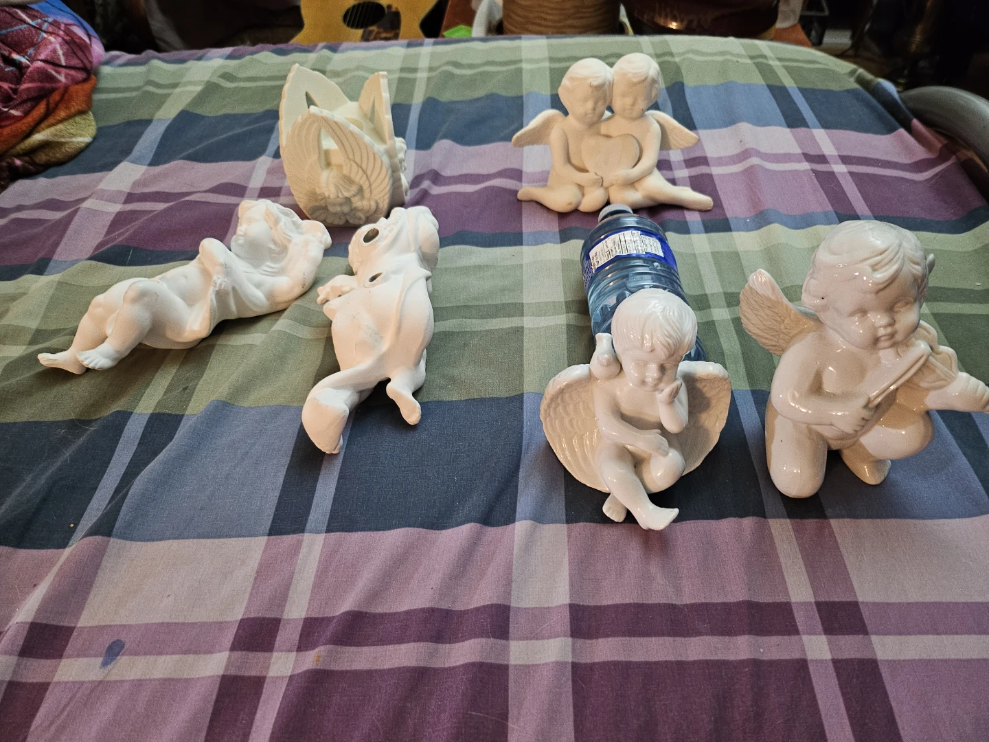 Set of 6 White Ceramic Angel Figurines and Holder - photo 3