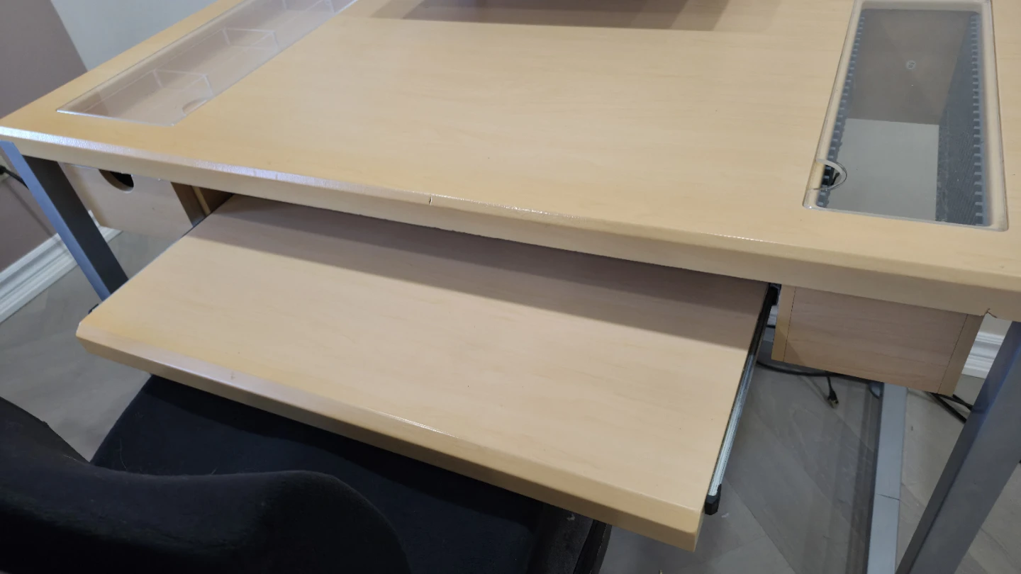 Light Wood Desk with Keyboard Tray and Office Chair - photo 4