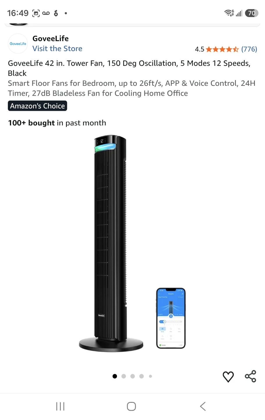GoveeLife 42” Smart Tower Fan – App + Voice Control + night mode - photo 4