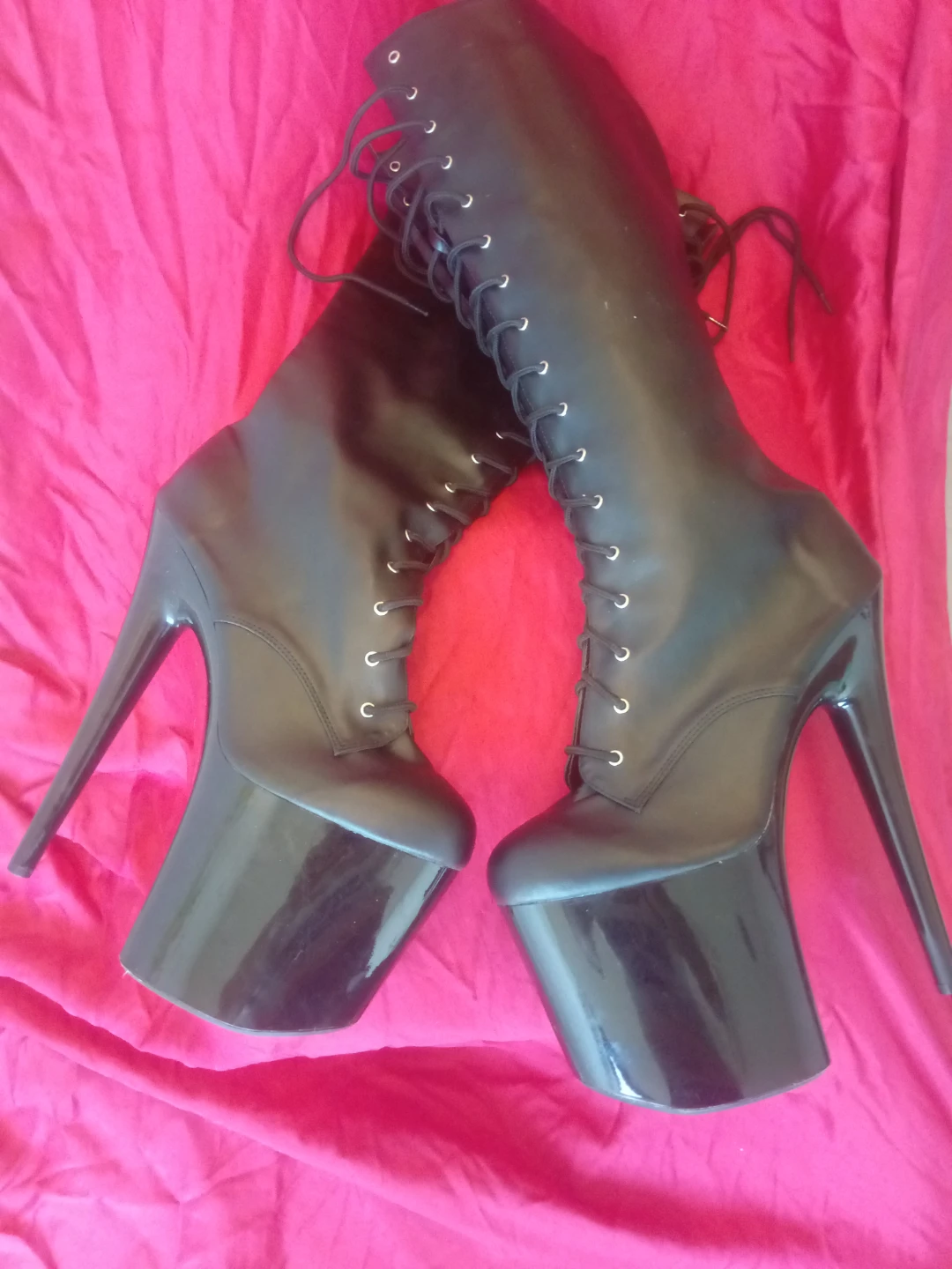 Pleaser Platform Lace-Up Knee Boots