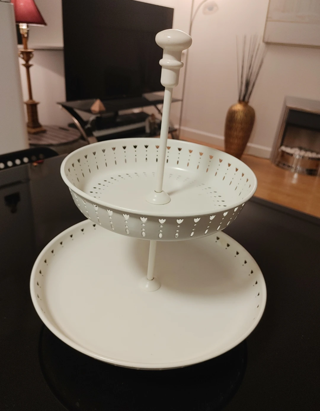 Two-Tier White Metal Serving Stand