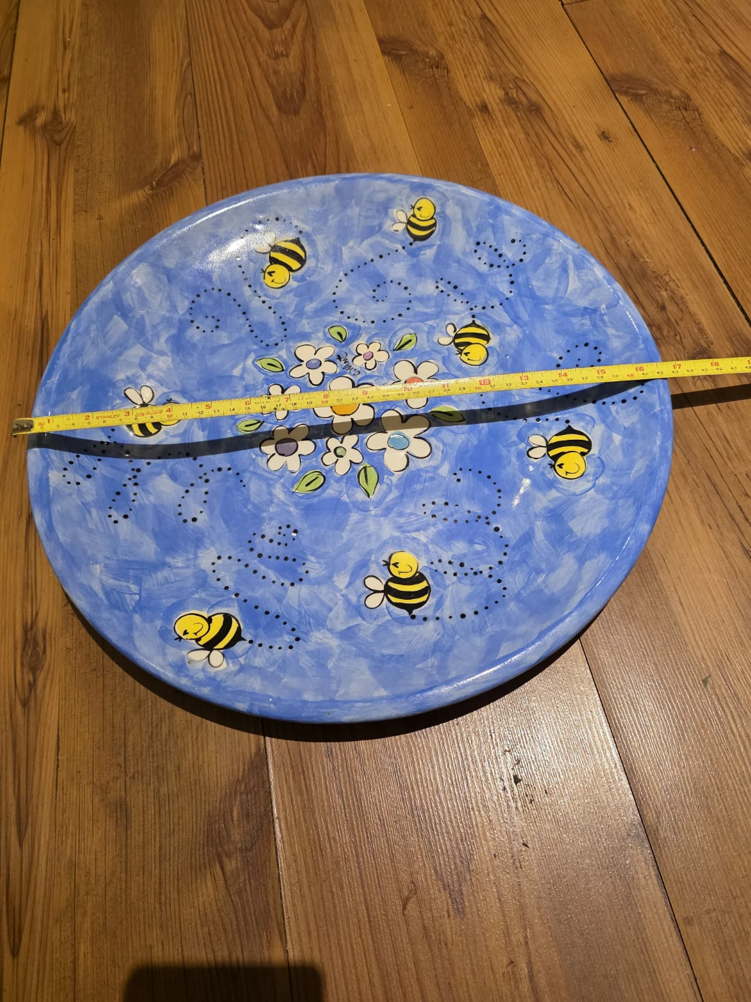 Hand-painted bee and flower decorative plate