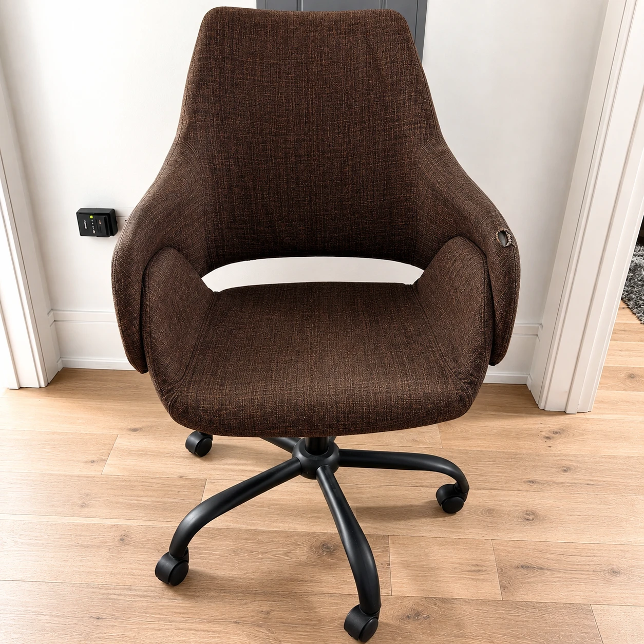 Brown Upholstered Office Chair with Wheels