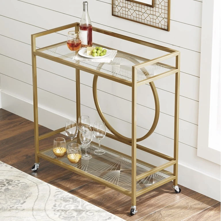 Gold Metal and Glass Bar Cart