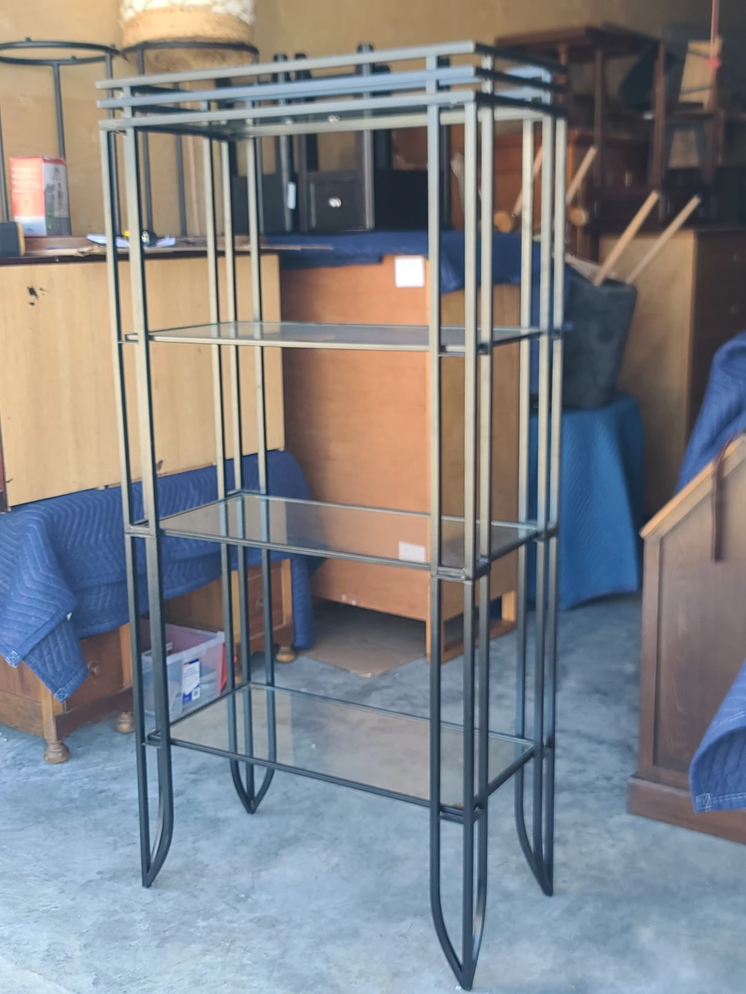 Modern Black Metal and Glass Etagere Shelving Unit