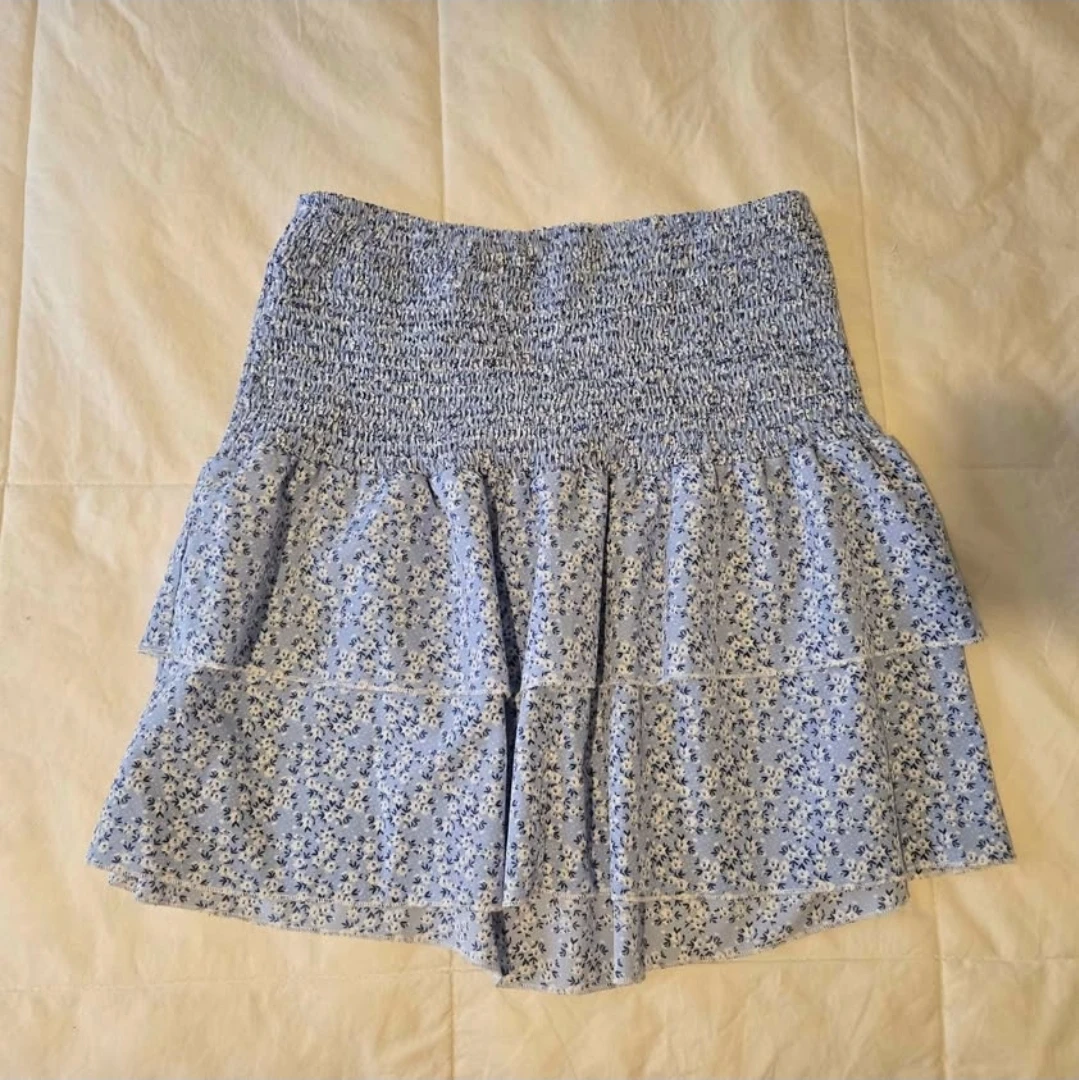 Blue Floral Tiered Mini Skirt