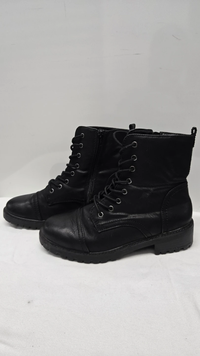 Men's Black Lace-Up Combat Boots Side Zip Ankle Round S. 9 - photo 3