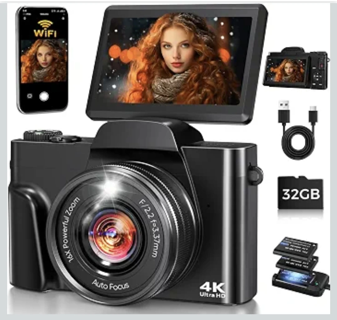 4K Ultra HD Digital Camera with 3-Inch Flip Screen