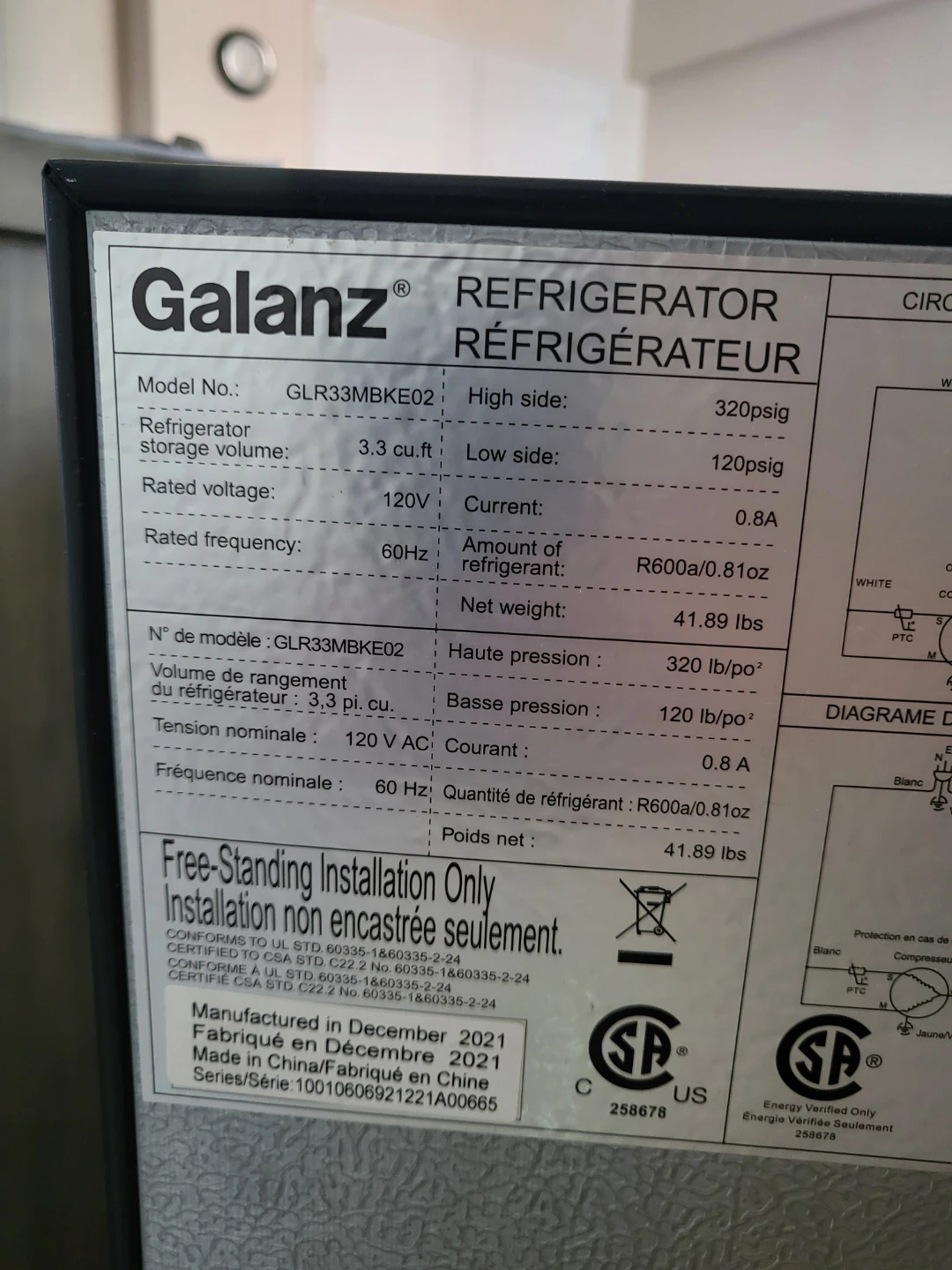 Galanz Fridge $70 *Like New* Mint Condition 10/10 - photo 3