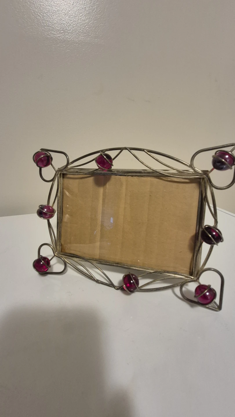 Decorative Metal Photo Frame with Red Beads
