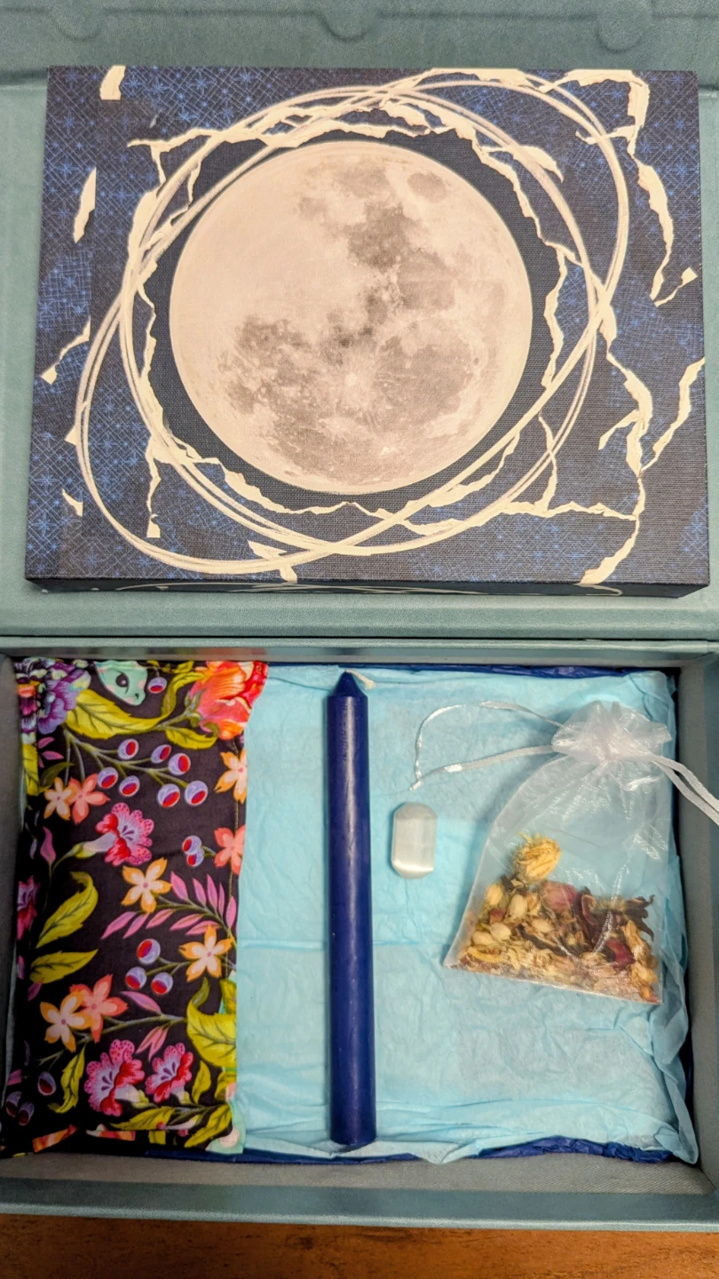 Gift Box with Moon Print Canvas, Lavendar Eye Pillow, + More