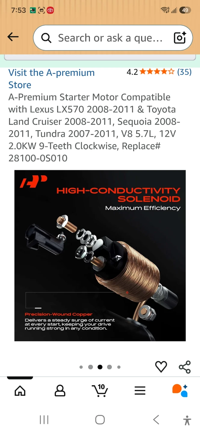 A-Premium Starter Motor for Lexus and Toyota 5.7L V8 - photo 3