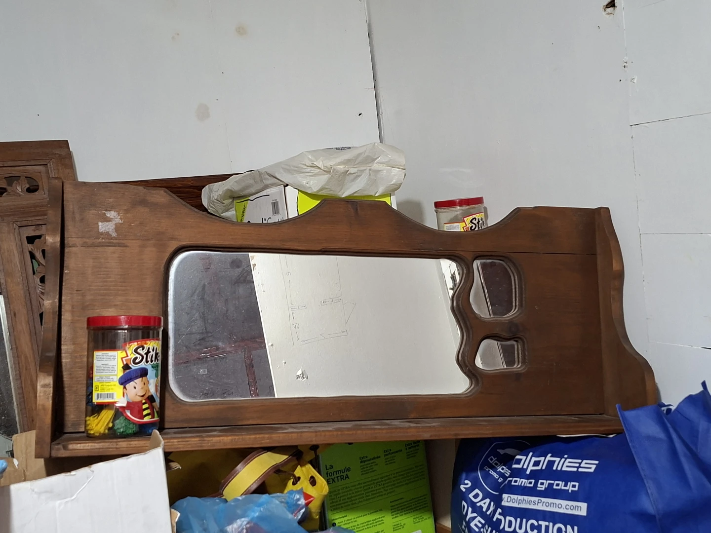 Vintage Wooden Wall Shelf with Mirror