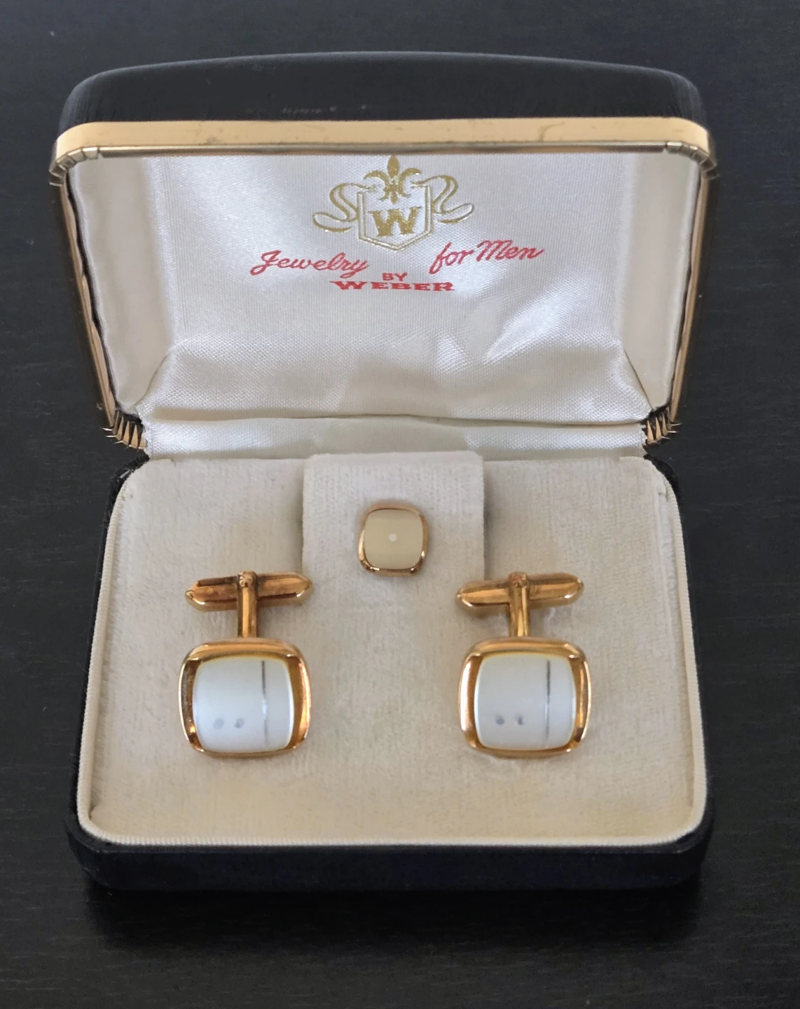 Vintage 1960's "Weber" Cufflinks/Stud Set Mother Pearl/Moonstone - photo 5