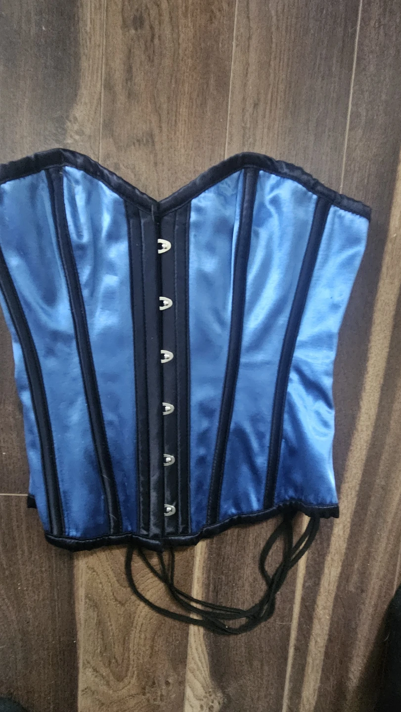 Blue Satin Corset with Black Trim