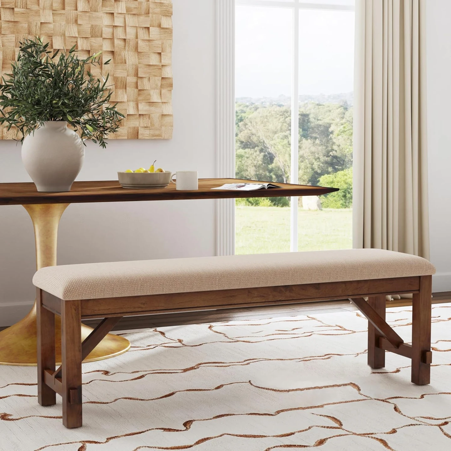 Powell Company Kraven Dining Bench, Hazelnut