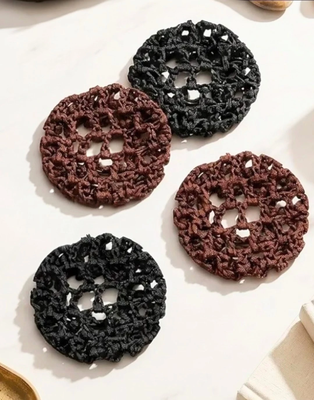 NEW 4 Pack Crochet Hair Nets for Buns, Brown & Black - photo 2