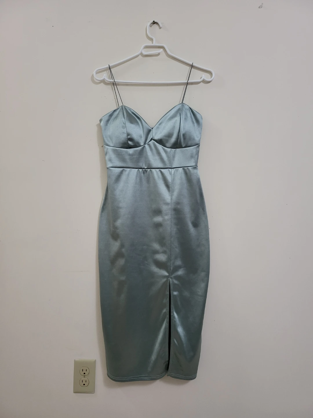FOREVER 21 Satin Slit Cami Dress (Size M) - Sage Green - photo 2