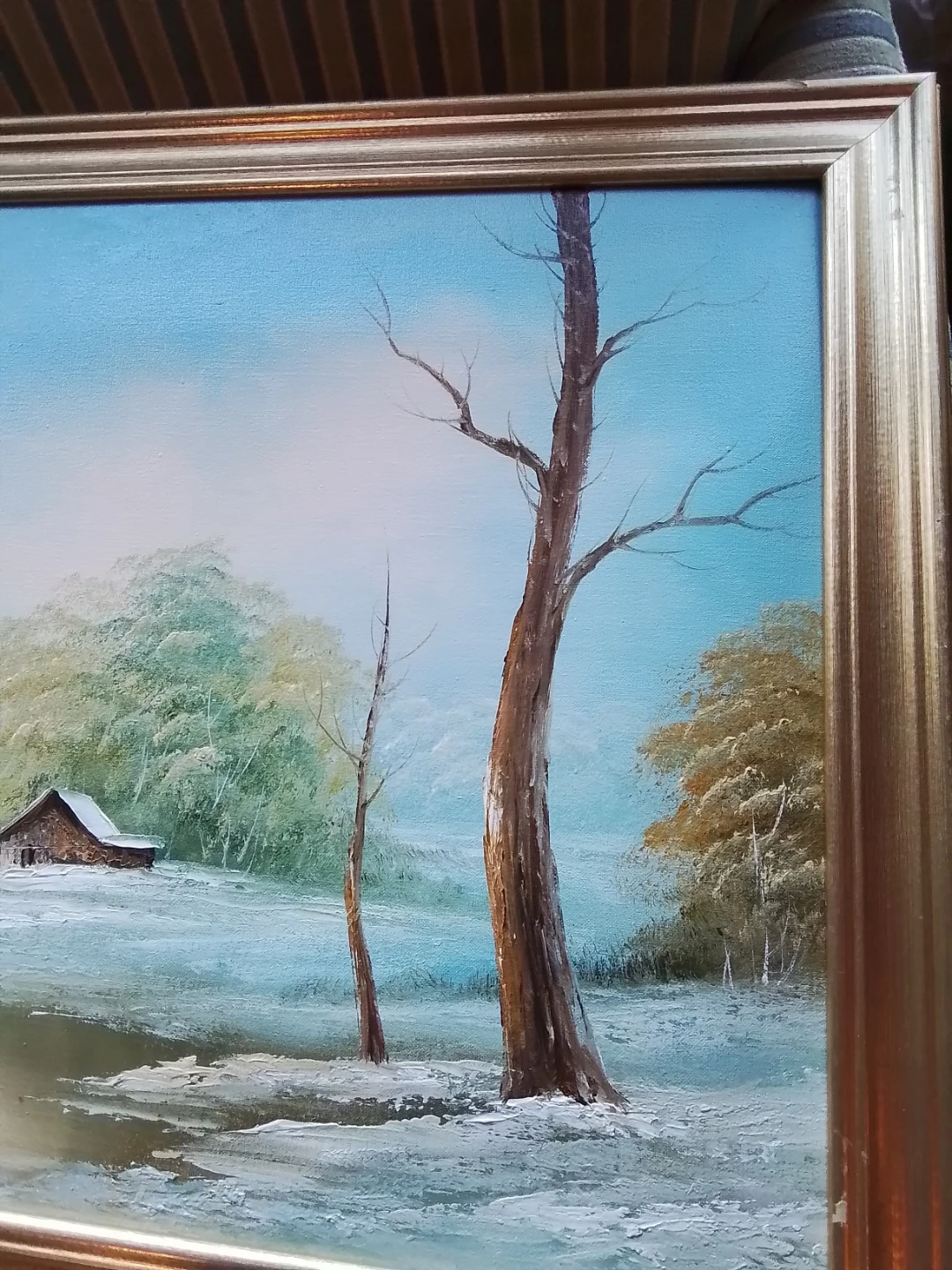 Vintage Winter Cabin Landscape Oil Painting, Signed Zimer - photo 4