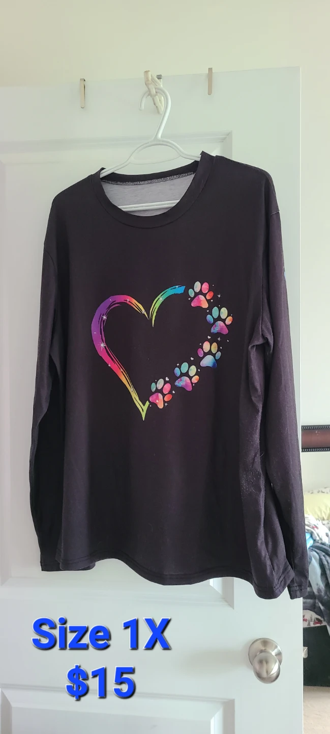 Black Long-Sleeve Shirt with Rainbow Heart Paw Print