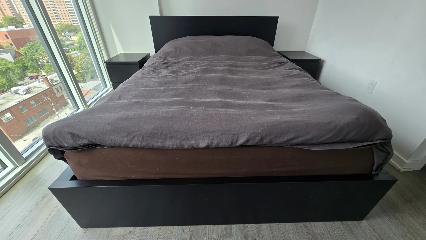 IKEA Black Queen Bed Frame with Storage 2 night stands - photo 5
