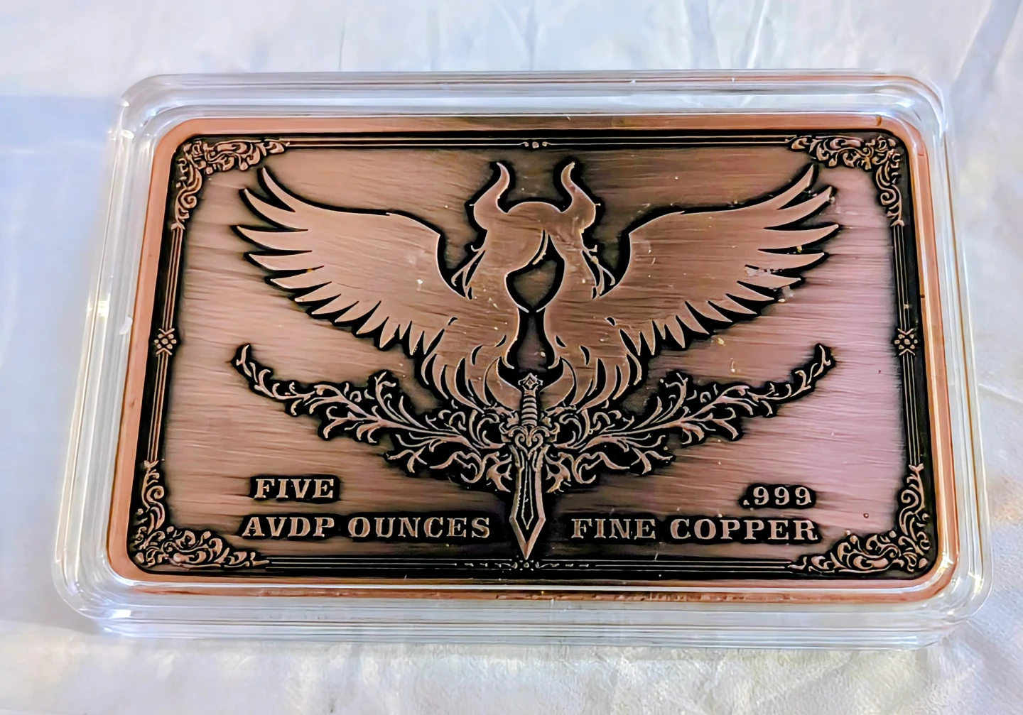 5 oz .999 Fine Copper Bar with Winged Design - photo 3