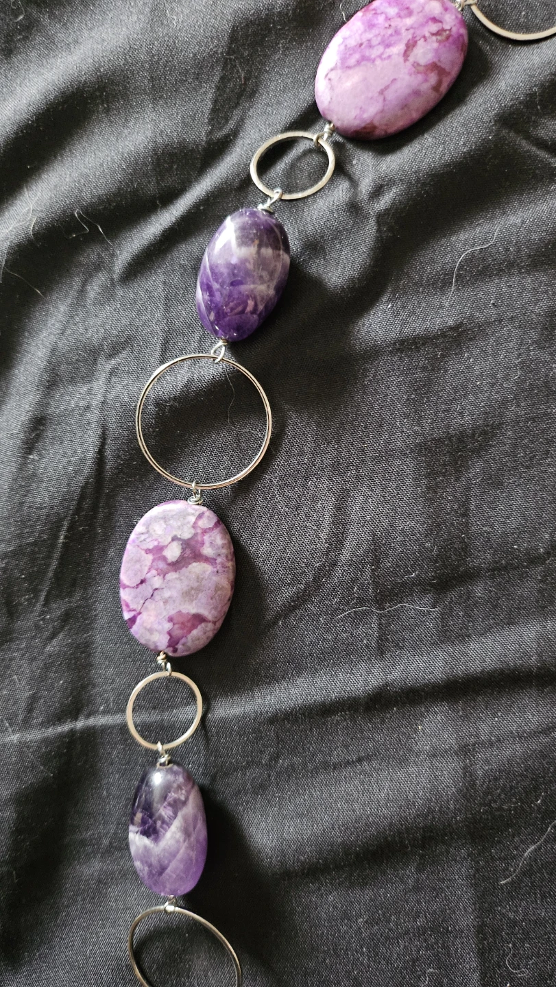 Long Beaded Necklace with Polished Amethyst Stones - photo 3