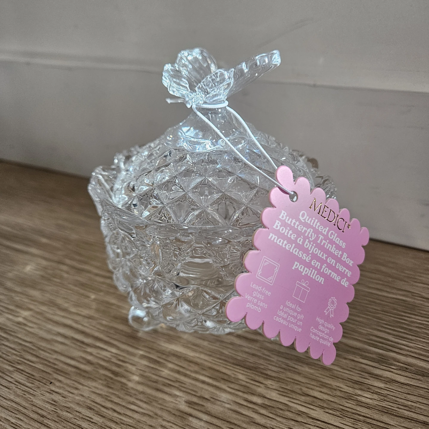 MEDICI Quilted Glass Butterfly Trinket Box